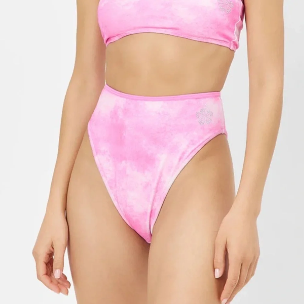 NEW Frankie’s bikinis high waisted terry bottoms distorted pink dye 24408